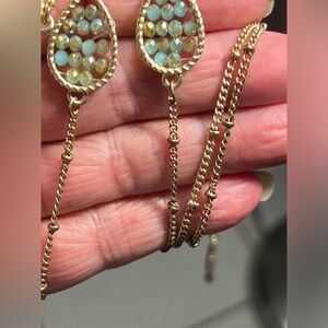 Gold Tone 38" Necklace Faceted Stone Floating Iridescent Stones Rope Design